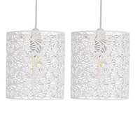First Choice Lighting Set of 2 Maui White Cut Out Metal Leaf Pendant Light Shades
