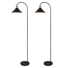 First Choice Lighting Set of 2 Maxwell Black Brushed Copper Floor Reading Lamps