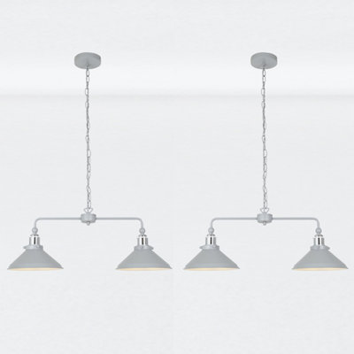 First Choice Lighting Set of 2 Maxwell Flint Grey Chrome 2 Light Bar Ceiling Pendant Lights