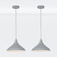 First Choice Lighting Set of 2 Maxwell Flint Grey Chrome Ceiling Pendant Lights