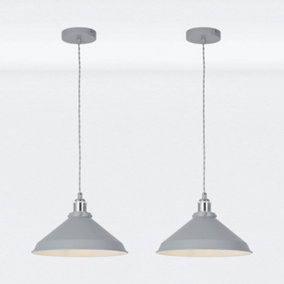 First Choice Lighting Set of 2 Maxwell Flint Grey Chrome Ceiling Pendant Lights