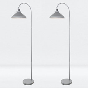 First Choice Lighting Set of 2 Maxwell Flint Grey Chrome Floor Reading Lamps