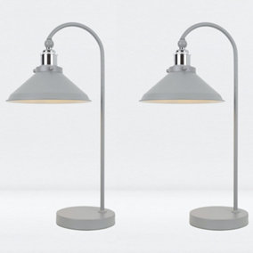 First Choice Lighting Set of 2 Maxwell Flint Grey Chrome Task Table Lamps