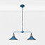 First Choice Lighting Set of 2 Maxwell Mirage Blue Brushed Copper 2 Light Bar Ceiling Pendant Lights