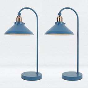 First Choice Lighting Set of 2 Maxwell Mirage Blue Brushed Copper Task Table Lamps