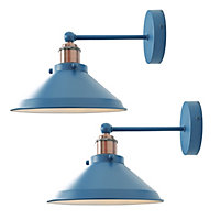 First Choice Lighting Set of 2 Maxwell Mirage Blue Brushed Copper Wall Lights