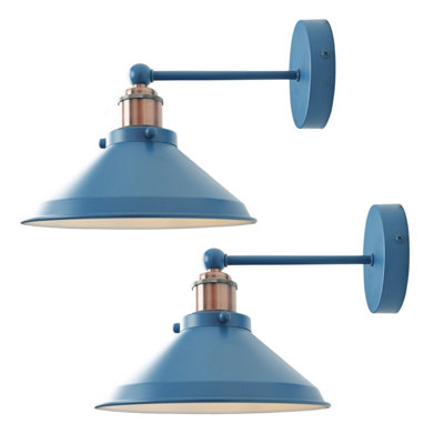 First Choice Lighting Set of 2 Maxwell Mirage Blue Brushed Copper Wall