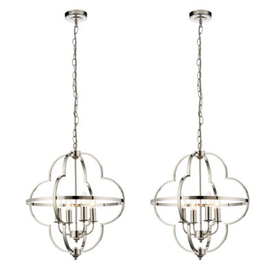 First Choice Lighting - Set of 2 Minford Polished Nickel 4 Light Ceiling Chain Pendant Lights