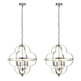 First Choice Lighting - Set of 2 Minford Polished Nickel 4 Light Ceiling Chain Pendant Lights