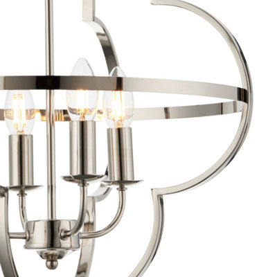 First Choice Lighting - Set of 2 Minford Polished Nickel 4 Light Ceiling Chain Pendant Lights