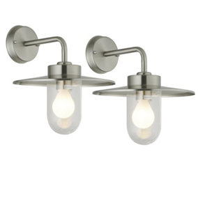 First Choice Lighting Set of 2 Montreal Brushed Stainless Steel Outdoor Wall Lights