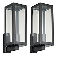 First Choice Lighting Set of 2 Montrose Black Clear Glass IP44 Outdoor Wall Lights