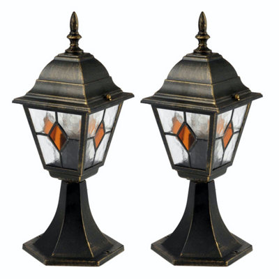 First Choice Lighting Set of 2 Morecambe Black with Brushed Gold IP44 Post Lights