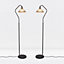 First Choice Lighting Set of 2 Morino Black Satin Nickel Clear Ribbed Glass Floor Lamps
