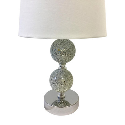 First Choice Lighting Set of 2 Mosaic Chrome Mirrored Glass White Touch Table Lamp With Shades