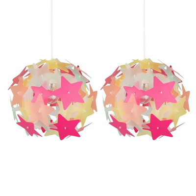 First Choice Lighting Set of 2 Multi Coloured Stars Easy Fit Light Shades