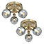 First Choice Lighting - Set of 2 Naomi Antique Brass with Smoked Glass 3 Light Ceiling Spotlights