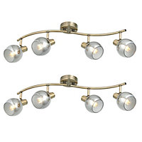 First Choice Lighting - Set of 2 Naomi Antique Brass with Smoked Glass 4 Light Ceiling Spotlights