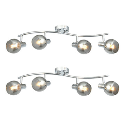 First Choice Lighting - Set of 2 Naomi Chrome with Smoked Glass 4 Light Ceiling Spotlights