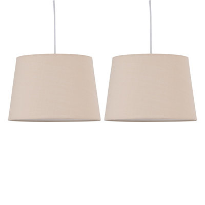 First Choice Lighting - Set of 2 Natural Cotton 28cm Tapered Cylinder Pendant or Lamp Shades