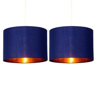 First Choice Lighting Set of 2 Navy Blue 25cm Light Shade with Gold Inner