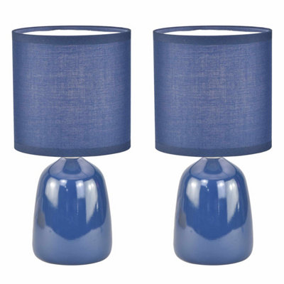 First Choice Lighting Set of 2 Navy Blue Ceramic Table Lamp With Shades