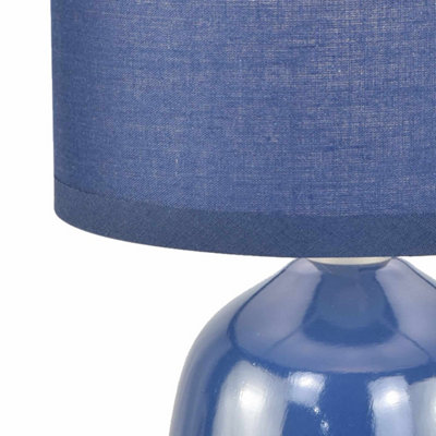 First Choice Lighting Set of 2 Navy Blue Ceramic Table Lamp With Shades