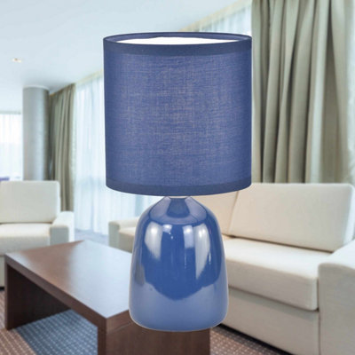 First Choice Lighting Set of 2 Navy Blue Ceramic Table Lamp With Shades