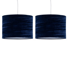 First Choice Lighting Set of 2 Navy Blue Crushed Velvet 25cm Pendant Lightshades