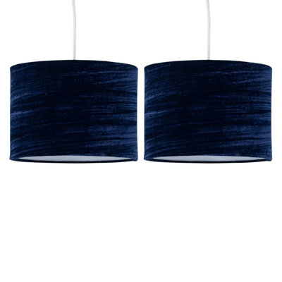 First Choice Lighting Set of 2 Navy Blue Crushed Velvet 30cm Pendant Lightshades