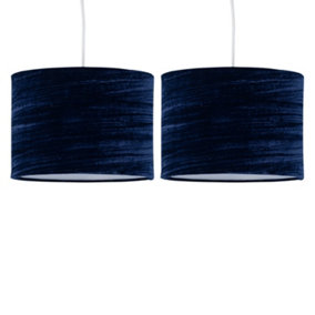 First Choice Lighting Set of 2 Navy Blue Crushed Velvet 30cm Pendant Lightshades