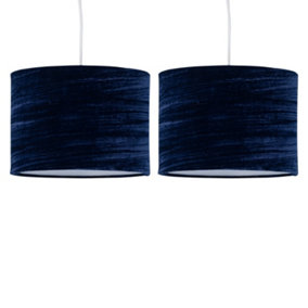 First Choice Lighting Set of 2 Navy Blue Crushed Velvet 33cm Pendant Lightshades