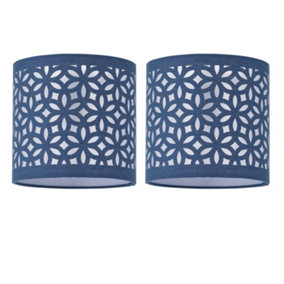 First Choice Lighting Set of 2 Navy Blue Laser Cut 15.5cm Table Lamp Shades