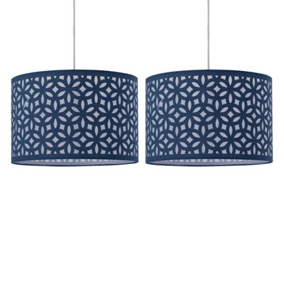 First Choice Lighting Set of 2 Navy Blue Laser Cut 25cm Pendant Lightshades