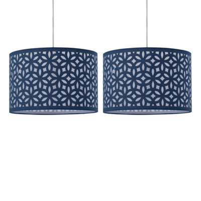 First Choice Lighting Set of 2 Navy Blue Laser Cut 30cm Pendant Lightshades