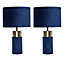 First Choice Lighting Set of 2 Navy Blue Velour Velvet Table Lamps
