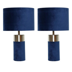First Choice Lighting Set of 2 Navy Blue Velour Velvet Table Lamps