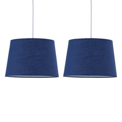 First Choice Lighting Set of 2 Navy Cotton 28cm Tapered Cylinder Pendant or Lamp Shades