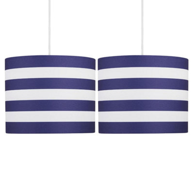 First Choice Lighting Set of 2 Navy Stripes 25cm Light Shades
