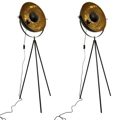 First Choice Lighting Set of 2 Naya Black Gold Leaf Tripod Floor Lamps