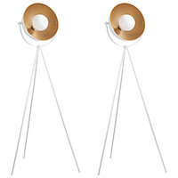 First Choice Lighting Set of 2 Neo White Gold Tripod Floor Lamps