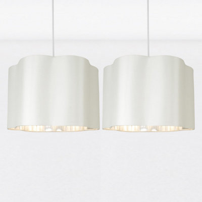 First Choice Lighting Set of 2 Off White with Chrome Inner Scalloped Pendant Shades