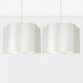 First Choice Lighting Set of 2 Off White with Chrome Inner Scalloped Pendant Shades