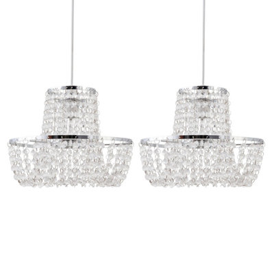 First Choice Lighting Set of 2 Paris Chrome Clear Easy Fit Jewelled Pendant Shades