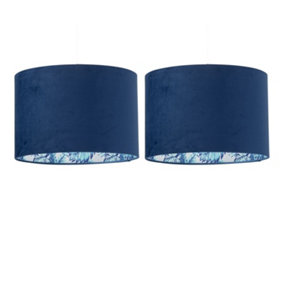 First Choice Lighting Set of 2 Parrot Velvet Blue Parrot Design 30cm Pendant or Table Lamp Shades