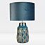 First Choice Lighting Set of 2 Peacock Teal Ceramic Table Lamp With Shades