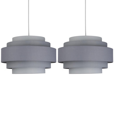 First Choice Lighting Set of 2 Penta Grey Easy Fit Fabric Pendant Shades