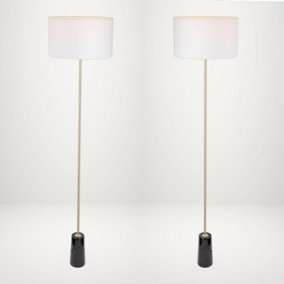 First Choice Lighting Set of 2 Phoenix Black Marble Satin Brass White Floor Lamps