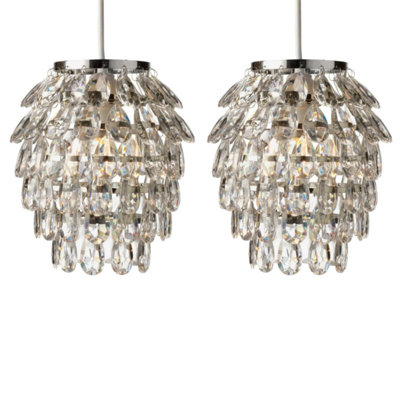 First Choice Lighting Set of 2 Pineapple Chrome and Clear Jewelled Pendant Lightshades