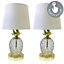 First Choice Lighting Set of 2 Pineapple Gold Clear Glass White Touch 42 cm Table Lamp With Shades